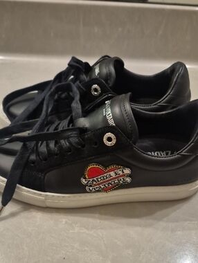 Zadig & Voltaire Black Leather Sneakers with Red Heart Patch